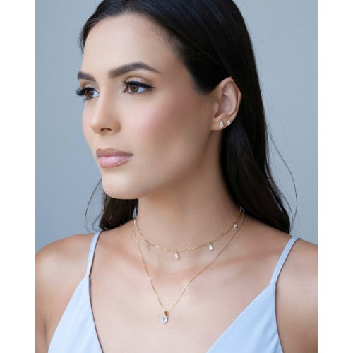 Choker Elos Gotas Cristais Banhado a Ouro 18K