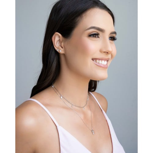 Choker Elos Gotas Cristais Ródio Branco