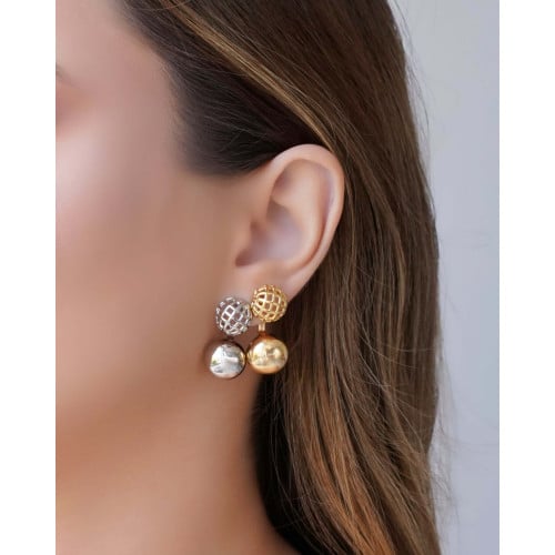 Ear Jacket Redondo Tela Meia Bola Lisa 3.2 cm Ródio Branco