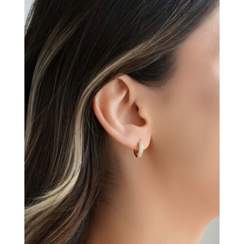Brinco Argola Click Cravejada Cristal 1.3 cm Banhado a Ouro 18K