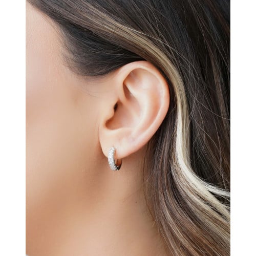 Brinco Argola Click Cravejada Cristal 1.4 cm Ródio Branco