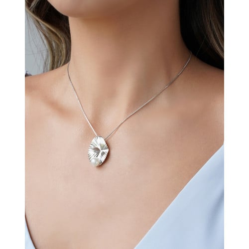 Gargantilha Veneziana Orgânico Pérola Ródio Branco - 40 cm