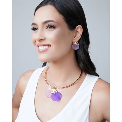 Conjunto Pétalas Lilás Banho Dourado