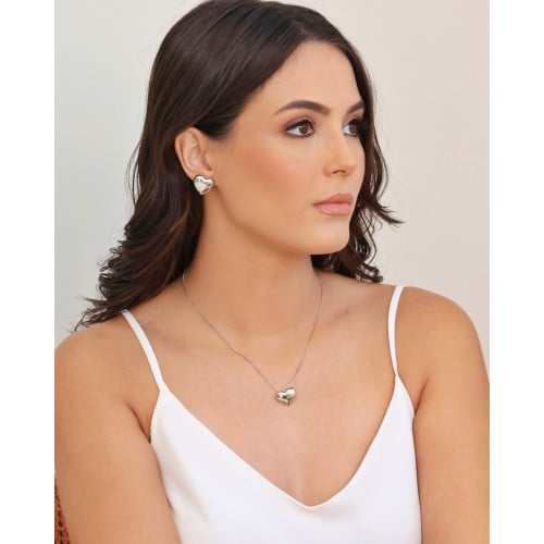 Gargantilha Veneziana Coração Liso Ródio Branco - 45 cm