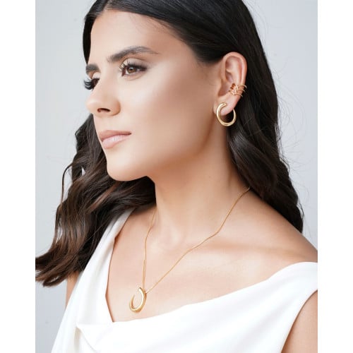 Brinco Oval Liso Vazado 2.4 cm Banhado a Ouro 18K