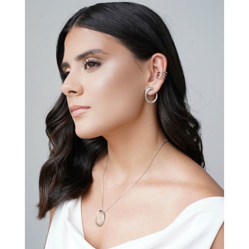 Brinco Oval Liso Vazado 2.4 cm Ródio Branco
