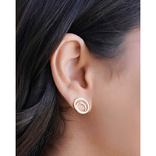 Brinco Redondo Vazado Cravejado Cristal 1.5 cm Banhado a Ouro 18K