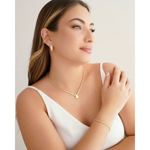 Pulseira Riviera Cristal 2 mm Fecho Gravata Banhado a Ouro 18K