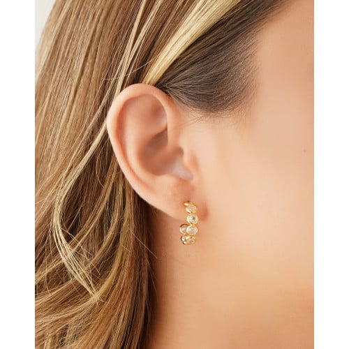 Brinco Argola Pontos de Luz Cristal 1.7 cm Banhado a Ouro 18K