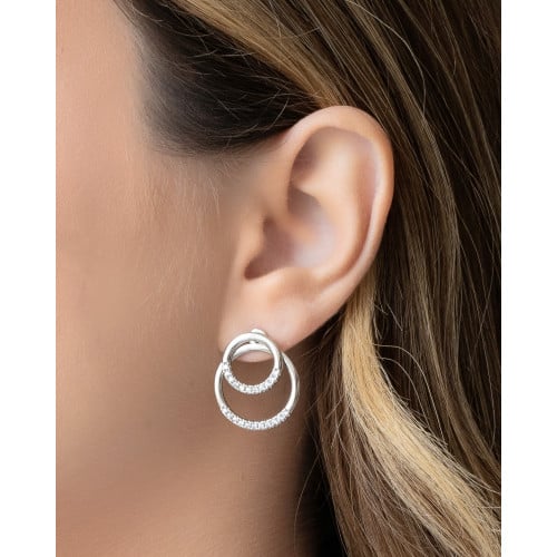 Ear Jacket Argola Dupla Cravejada Cristal Ródio Branco