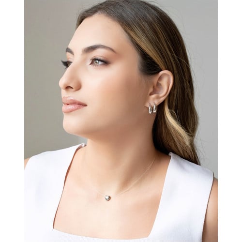 Brinco Argola Click Abaulada Lisa 1.6 cm Ródio Branco
