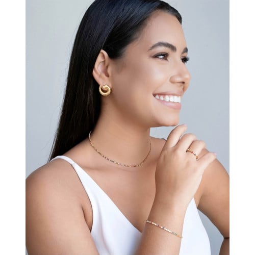 Anel Pontos de Luz Coloridos Tamanho 17 Banhado a Ouro 18K