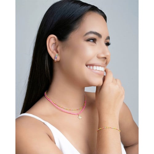Ear Hook Ovais Coloridos Banhado a Ouro 18K