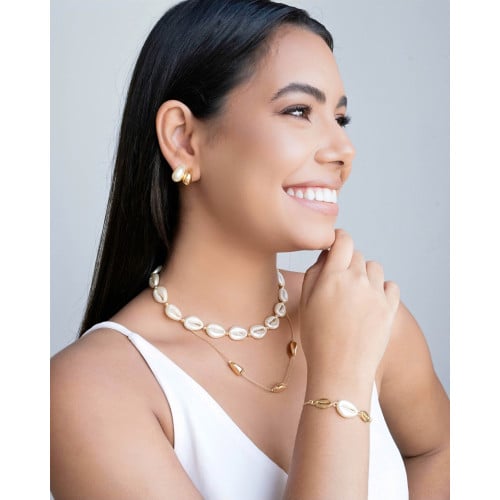 Pulseira Elos Búzios Fecho Gravata Banhado a Ouro 18K