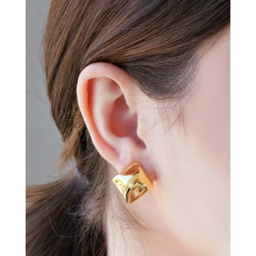 Brinco Quadrado Orgânico ABS 2.1 cm Banhado a Ouro 18K