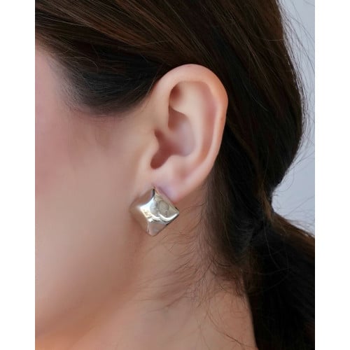 Brinco Quadrado Orgânico ABS 2.1 cm Ródio Branco
