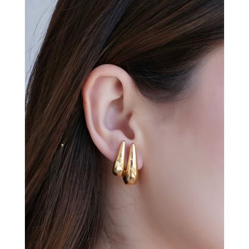 Brinco Duplo Argolas Click Gota Lisa Banhado a Ouro 18K