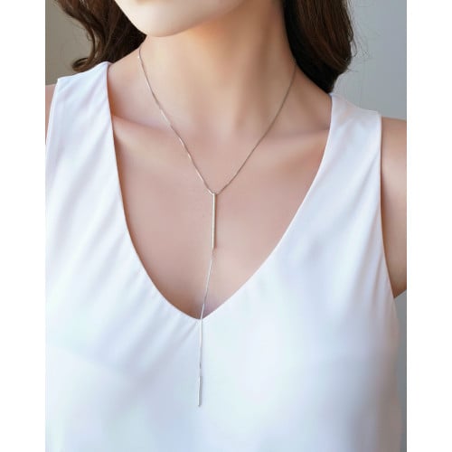 Gargantilha Gravata Palitos Texturizados Ródio Branco - 45 cm