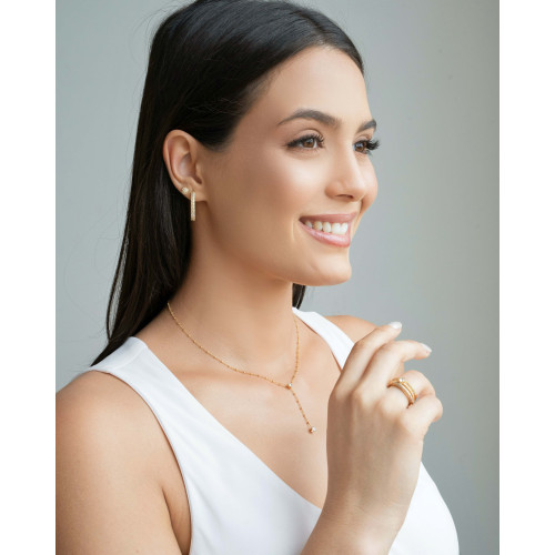 Anel Cravejado Cristal Tamanho 19 Banhado a Ouro 18K