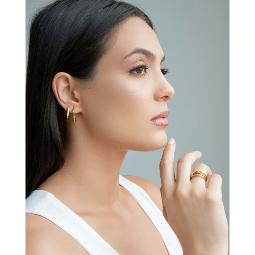 Anel Filetes Cravejado Cristal Tamanho 15 Banhado a Ouro 18K