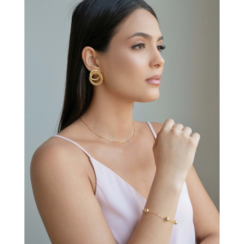 Pulseira Elos Ovais Bolas Lisas 8 mm Banhado a Ouro 18K