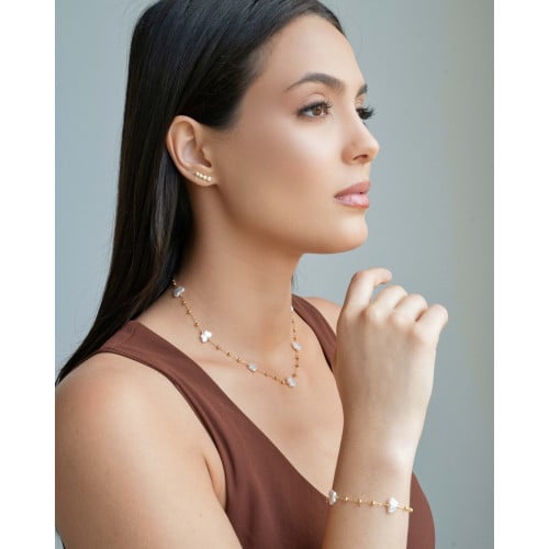 Choker Bolinhas Borboletas Pérolas Banhado a Ouro 18K