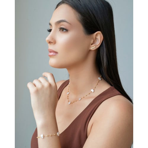 Pulseira Bolinhas Borboletas Pérolas Banhado a Ouro 18K