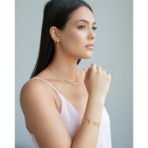 Choker Elos Corações Lisos e Cristal Banhado a Ouro 18K