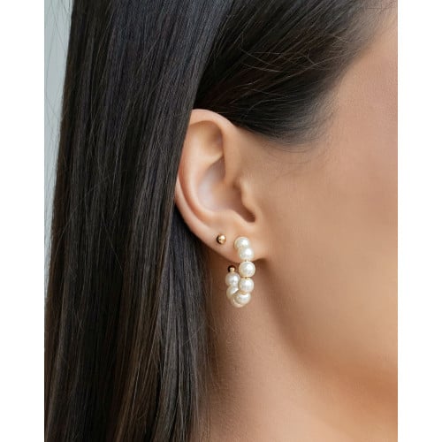 Brinco Argola Pérolas 2.7 cm Banhado a Ouro 18K