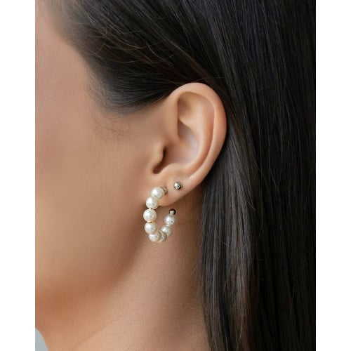Brinco Argola Pérolas 2.7 cm Ródio Branco
