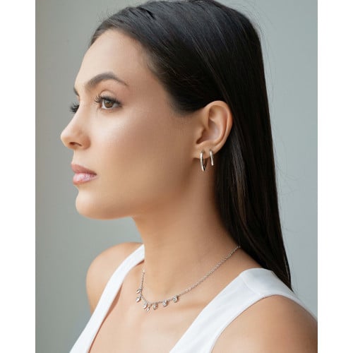 Brinco Argola Click Coração Liso 1.9 cm Ródio Branco