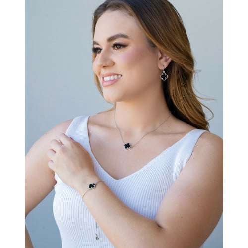 Choker Elos Trevo Preto Ródio Branco