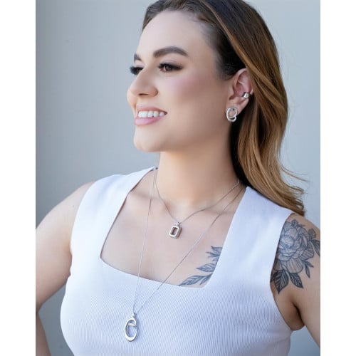 Gargantilha Veneziana Retângulo Vazado Liso Ródio Branco - 40 cm