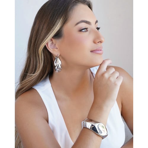 Bracelete Martelado Liso 3.0 cm Banho Branco