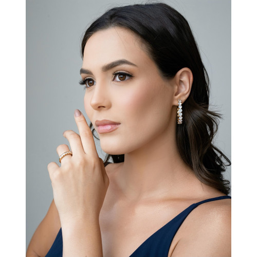 Anel Cravejado Oval Cristal Tamanho 21 Banhado a Ouro 18K