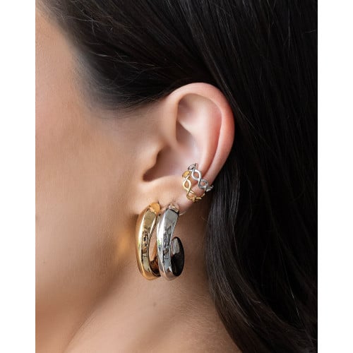 Brinco Argola Detalhada Lisa 3.1 cm Banhada a Ouro 18K