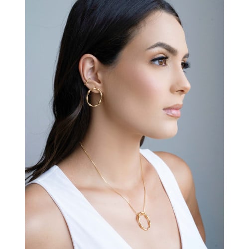 Brinco Oval Orgânico 2.7 cm Banhado a Ouro 18K