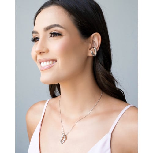 Ear Cuff Dois Filetes Lisos Ródio Branco