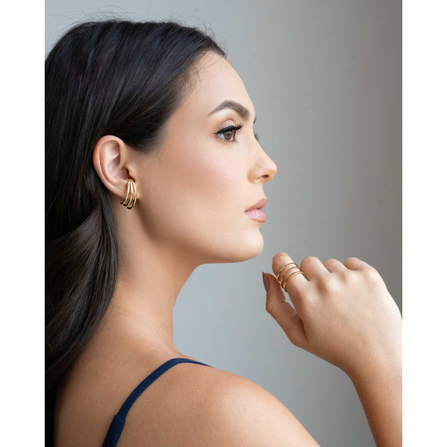 Ear Hook Três Filetes Lisos Banhado a Ouro 18K