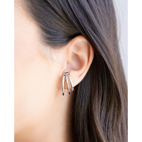 Ear Hook Três Filetes Lisos Ródio Branco