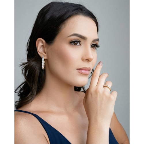 Brinco Argola Pontos de Luz Cristal 3.7 cm Banhado a Ouro 18K