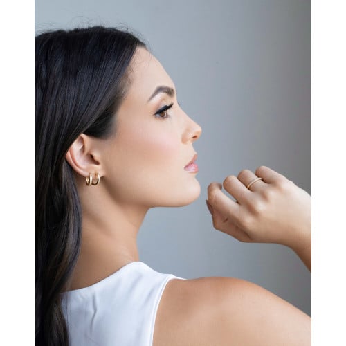 Brinco Argola Click Cravejada Cristal 1.4 cm Banhado a Ouro 18K