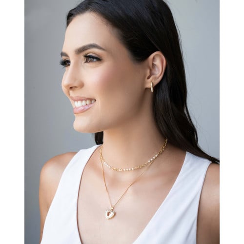Choker Elos Detalhados com Pérolas Banhado a Ouro 18K