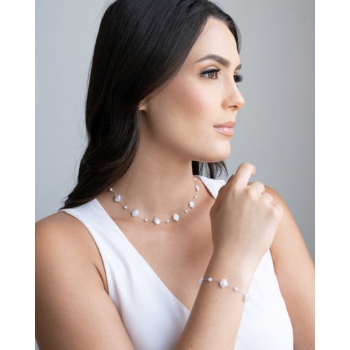 Choker Conchas em Pérola Ródio Branco