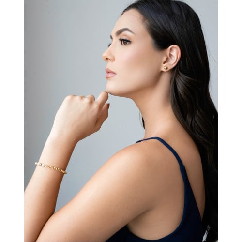 Pulseira Elos com Bolas e Pérolas Banhado a Ouro 18K