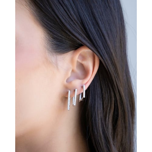 Trio de Argolas Retangulares Cravejadas Cristal Ródio Branco