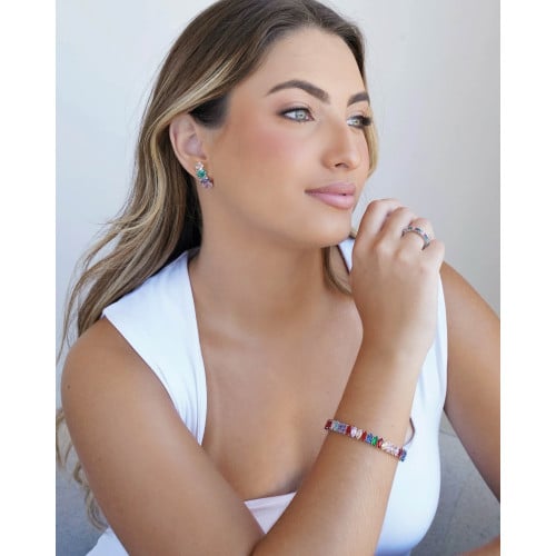 Anel Baguetes Coloridas Tamanho 12 Ródio Branco