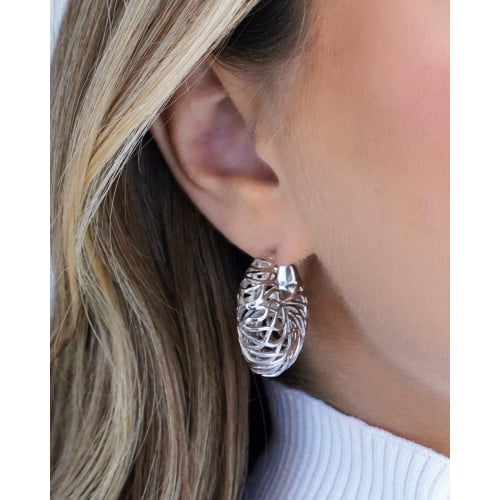 Brinco Argola Detalhada Vazada 2.8 cm Ródio Branco