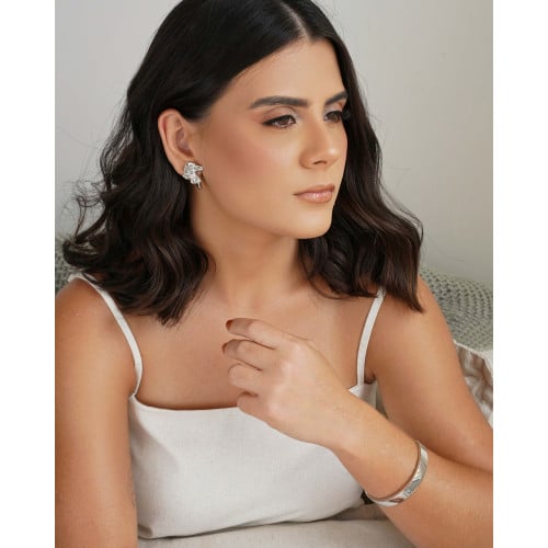 Bracelete Baguete Cristal Banho Branco