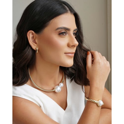 Bracelete Torcido Pérola Banho Dourado